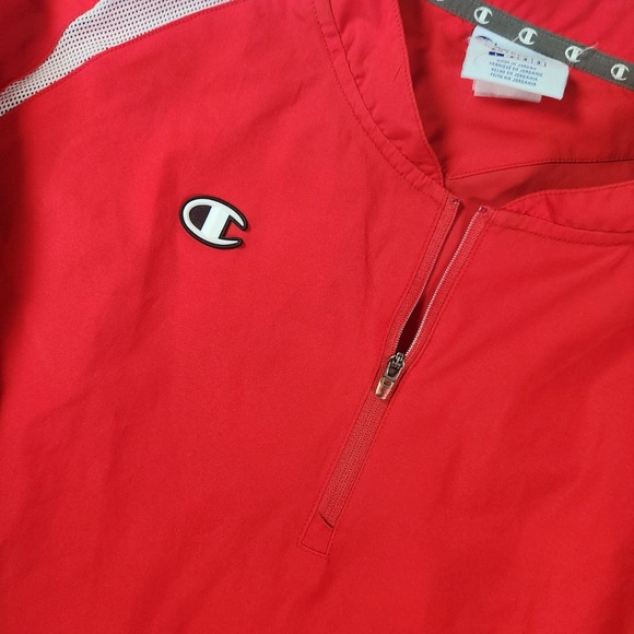 Champion Mens Windbreaker Size L Red Pull Over 1/4 Zip Lightweight - Picture 3 of 8